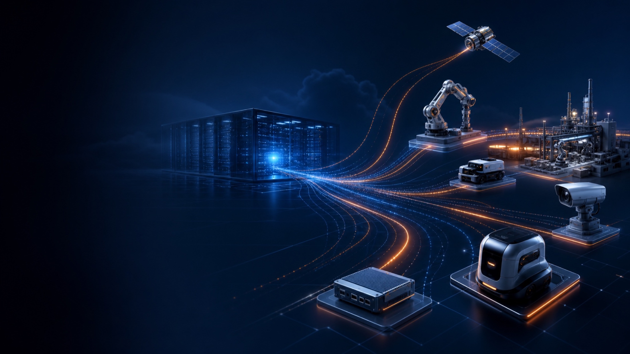 Conceptual visual linking enterprise centers, edge sites and intelligent devices through runtime infrastructure