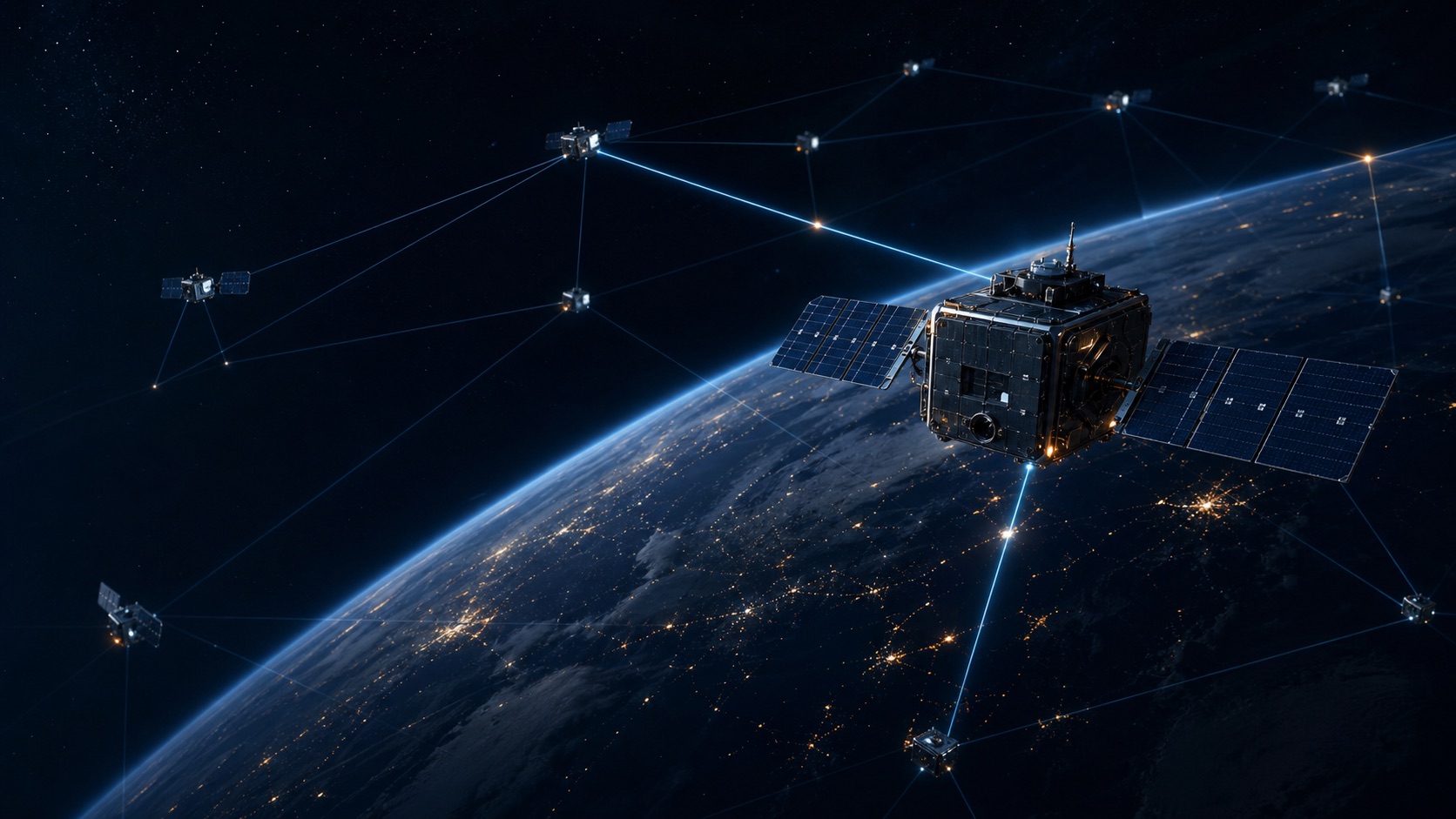 多颗卫星组成分布式算力网络的概念图